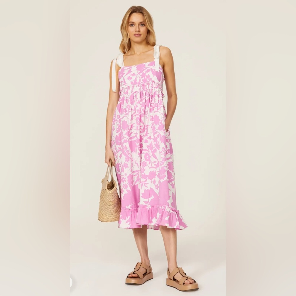 Peter Som Collective pink floral ruffle dress with shoulder ties